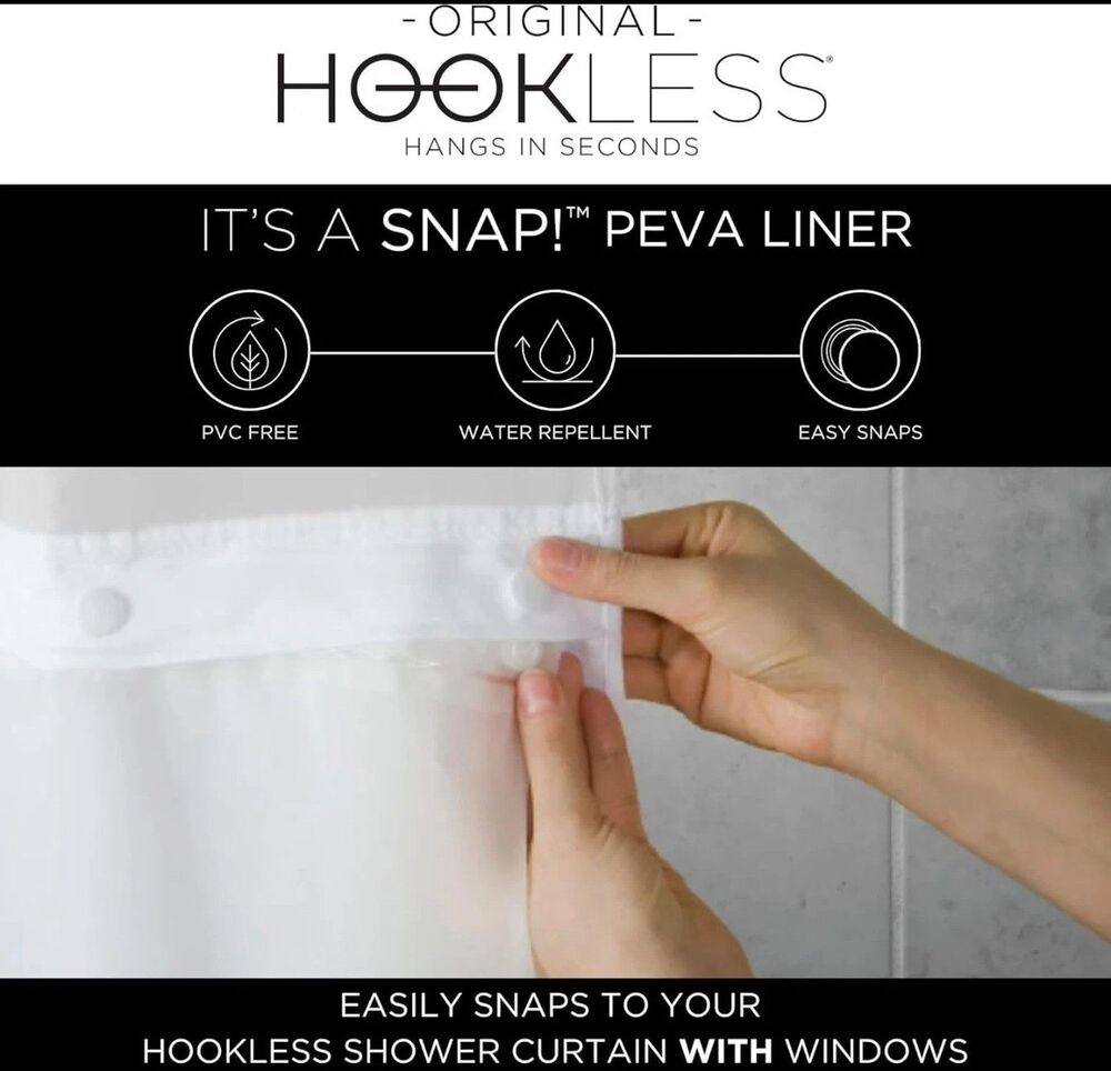 NEW Hookless It'S a Snap! Plastic PEVA Snap In Replacement Shower Curtain Liner - Picture 3 of 12